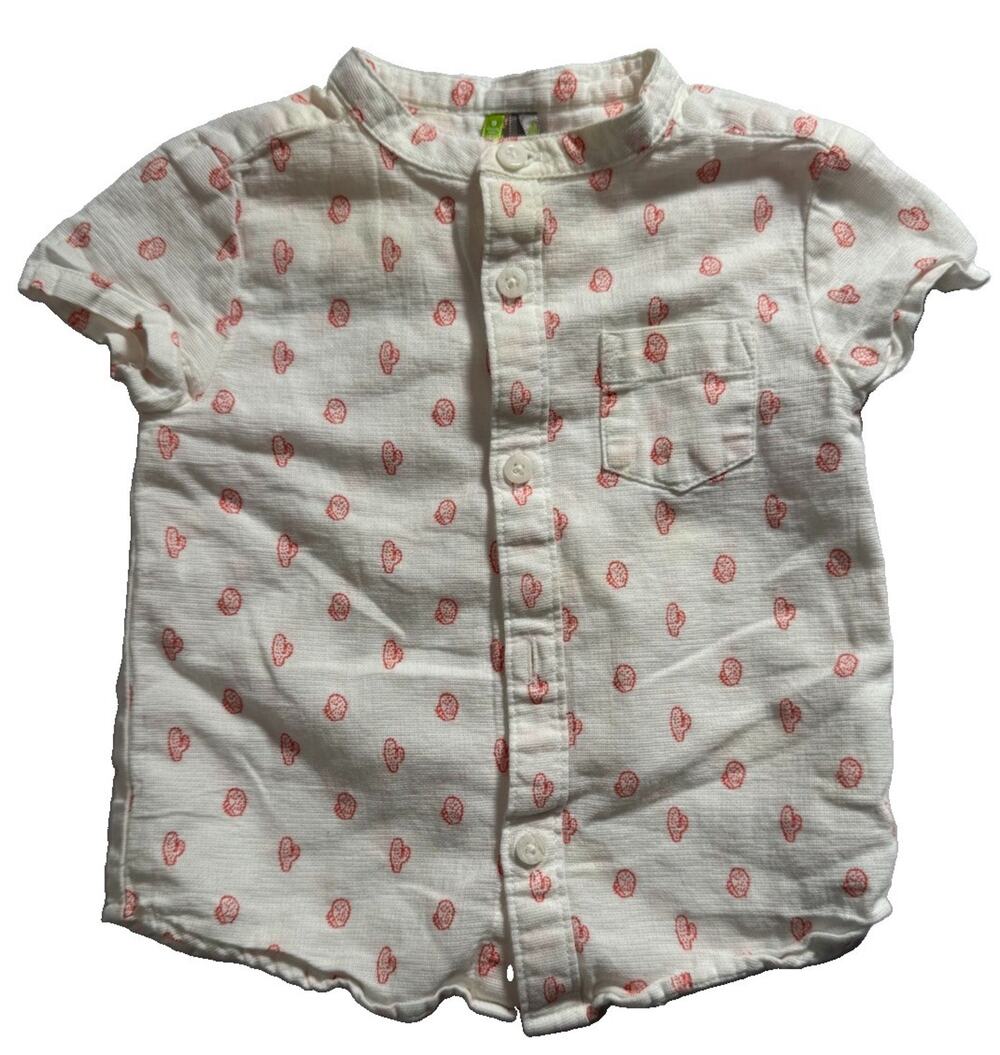 Orchestra Baby Boy Shirt 9 Months 71cm White Pink Heart Print Cotton Button Up